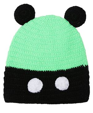 MayRa Knits Ears Applique Dual Shaded Woolen Cap - Black