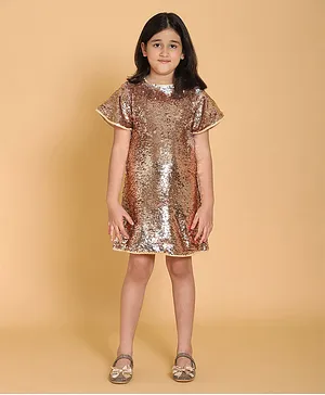 Piccolo Short Sleeves Sequin Embellished Dress - Golden
