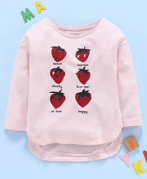 Fox Baby Full Sleeves Top Strawberry Print - Light Pink