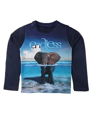 Wear Your Mind Elephant Print Full Sleeves Tee - Blue