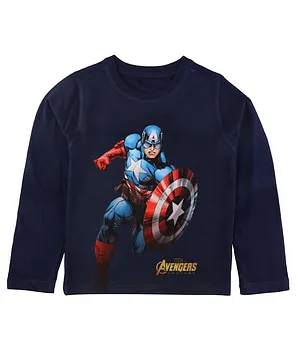 Marvel By Crossroads Avengers Captain America Print Full Sleeves Tee - Navy Blue