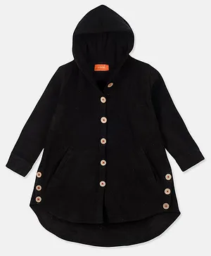 Olele Solid Full Sleeves Hooded Jacket - Black