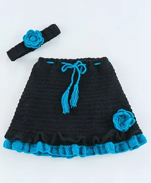 USHA ENTERPRISES Rose Frilled Knee Length Skirt With Headband - Blue And Black