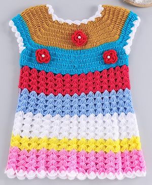 USHA ENTERPRISES Flower Crochet Short Sleeves Frock - Multicolour