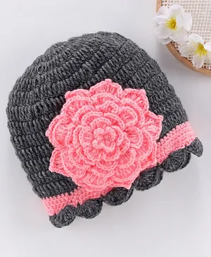 USHA ENTERPRISES Flower Crochet Handmade Cap Grey  - Circumference 36 cm