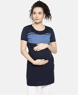 Goldstroms Half Sleeves Chest Striped Maternity Tunic - Navy Blue