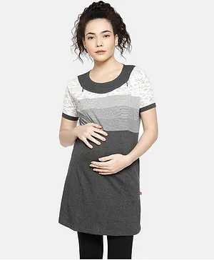Goldstroms Half Sleeves Chest Striped Maternity Tunic - Grey