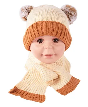Yellow Bee Hat And Scarf Set With Pom Pom