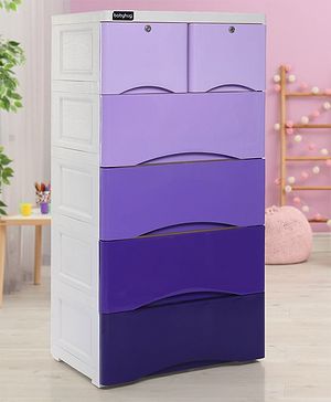 Babyhug 6 Compartment Chest of Drawers with Wheels - Purple White