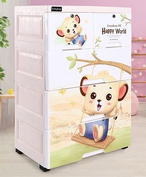 Babyhug 4 Layers High Density Plastic Storage Cabinet Baby Lion Print With Wheels - Light Cream Babyhug 4 Layers High Density Plastic Storage Cabinet Baby Lion Print With Wheels - Light Cream