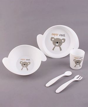 Babyhug 5 Piece Feeding set Bear Print- White