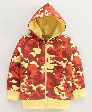 Kiddopanti Camouflage Print Full Sleeves Hooded Jacket - Yellow