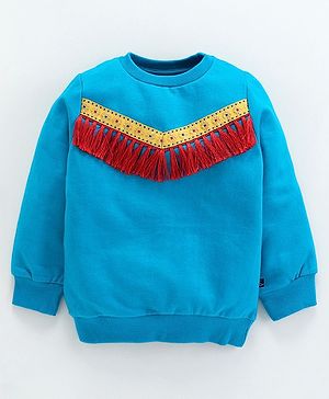 Kiddopanti Front Tassel Detailed Full Sleeves Sweatshirt - Blue