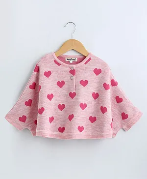 Nauti Nati Heart Print Poncho Style Full Sleeves Top - Pink