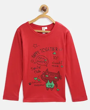 Kids On Board Full Sleeves Happy Together Print Tee - Red