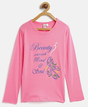 Kids On Board Full Sleeves Beauty Enrich Mind & Soul Printed Top - Pink