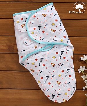 Babyhug Cotton Swaddle Wrapper Space Print - White & Blue