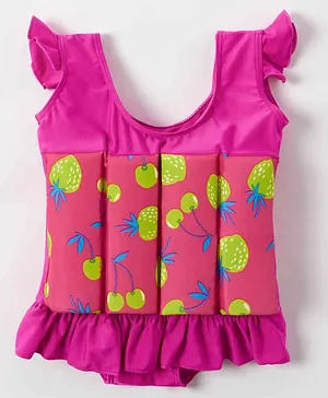Kookie Kids Flutter Sleeves Swim Float Fruit Print - Pink