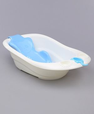 Babyhug Large Size Bath Tub With Bath Sling Bear Print - Blue (Color May Vary)