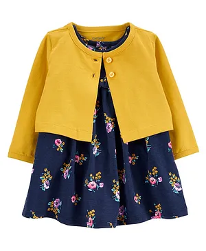 Carter's  2-Piece Floral Bodysuit Dress & Cardigan Set - Yellow Navy Blue