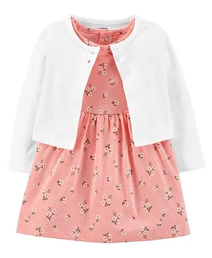 Carter's 2-Piece Floral Bodysuit Dress & Cardigan Set - Pink White