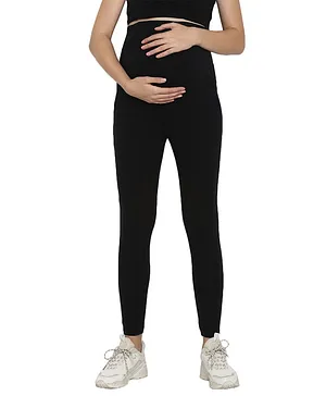Wobbly Walk Over Belly Maternity Full Length Elasticated Leggings - Black