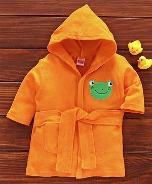 Babyhug Three Fourth Sleeves Bathrobe Froggy Patch - Orange