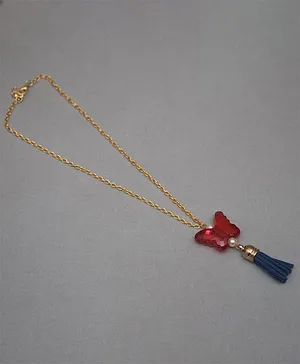 Tiny Closet Butterfly Chain Tassel Necklace - Red