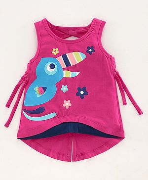 Babyhug Sleeveless High Low Top Bird Print - Pink