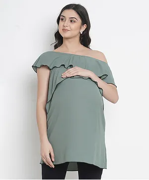 Mine4Nine Solid Short Sleeves Maternity Top - Grey