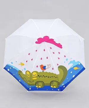 Babyhug Umbrella 3D Alligator Design - White Blue