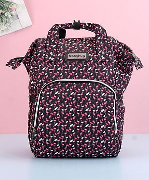 Babyhug Diaper Bag Black Flamingo Print - Maroon