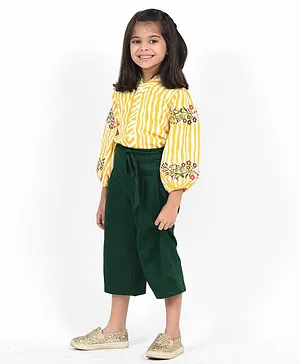 Fairies Forever Polka Dot Print Full Sleeves Top & Pants - Yellow & Green