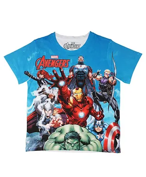 Marvel By Crossroads Marvel Avengers Characters Graphic Printed Half Sleeves Tee - Blue