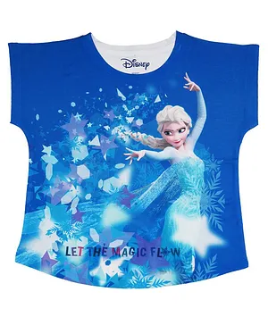 Disney By Crossroads Cap Sleeves Frozen Let The Magic Flow Print Top - Blue