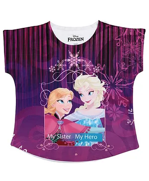 Disney By Crossroads Cap Sleeves Frozen Elsa And Anna Print Top - Purple