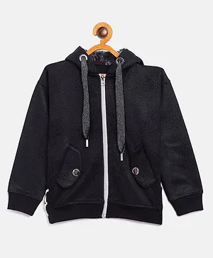 Ziama Full Sleeves Solid Hooded Jacket - Black