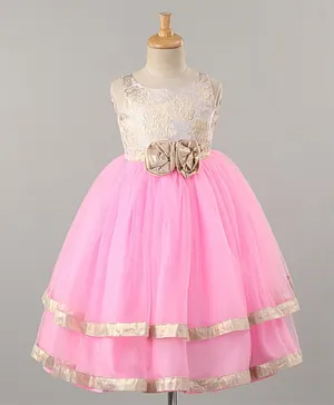 PinkCow Sleeveless Flower Applique Layered Dress - Pink