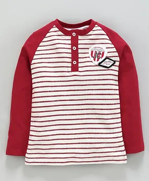 Jus Cubs Striped Full Sleeves Tee - Red & White