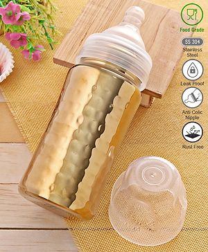 Babyhug  Stainless Steel Feeding Bottle with Leak-Proof Cap & Silicone Nipple, Golden  300 ml | BPA Free| Durable| Milk Feeding | 304 Grade | Newborn - 300 ml Golden