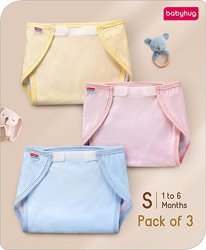 Babyhug Waterproof Nappy Small Size Set of 3 - Yellow Pink Blue