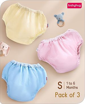 Babyhug Waterproof Nappy With Elastic Small Set of 3 - Pink Blue Yellow