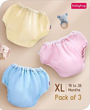Babyhug Waterproof Nappy With Elastic Extra Large Set of 3 - Pink Blue Yellow