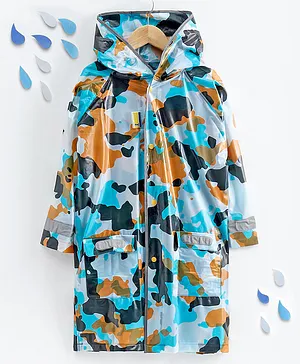 Kookie Kids Full Sleeves Hooded Raincoat Camouflage Print - Multicolour
