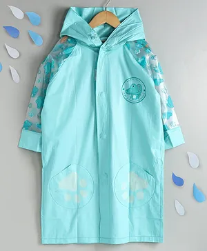 Kookie Kids Full Sleeves Hooded Raincoat Crocodile Print - Blue