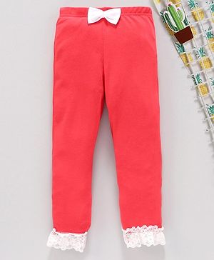 Babyhug Full Length Leggings with Lace Detail - Coral