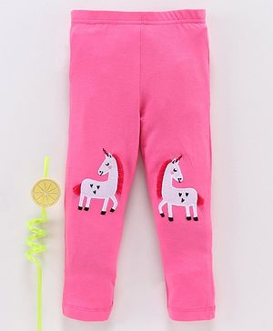 Babyhug Full Length Leggings Unicorn Embroidered - Pink