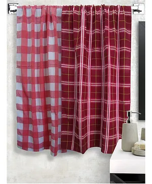 Athom Trendz 100% Cotton Premium Checked Bath Towel Pack of 2 - Red Pink