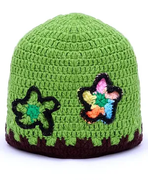 MayRa Knits Flower Design Cap - Green