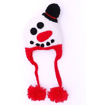 MayRa Knits Snow Man Face Pattern Woolen Cap - White